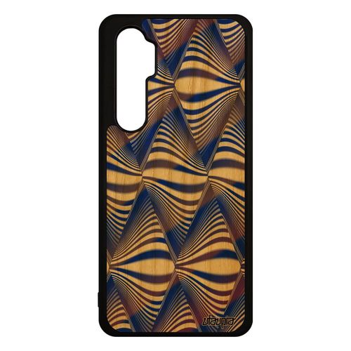 Coque Silicone Pour Xiaomi Mi Note 10 Lite Bois Illusion D'optique Antichoc Losange Bleu Vague Art Visuel Magie Design Noir Frêne De