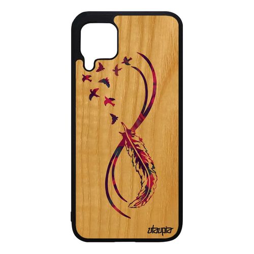 Coque Antichoc Huawei P40 Lite Vrai Bois Silicone Infini Solide Personnalisé Plume Zen Design Housse Multicolore Femme Violet Amour