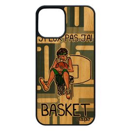 Coque J'peux Pas J'ai Basket Pour Iphone 12 / 12 Pro En Bois Silicone Bande Dessinée Gris Sport Portable Antichoc Comique Nba