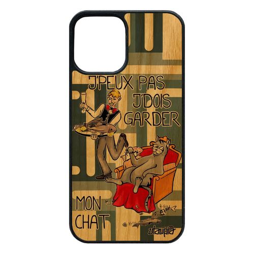 Coque Pour 12 Pro/Iphone 12 Bois Silicone Humour J'peux Pas J'dois Garder Mon Chat Jpeux Dessin Gris Housse Mobile Cover 64 Go