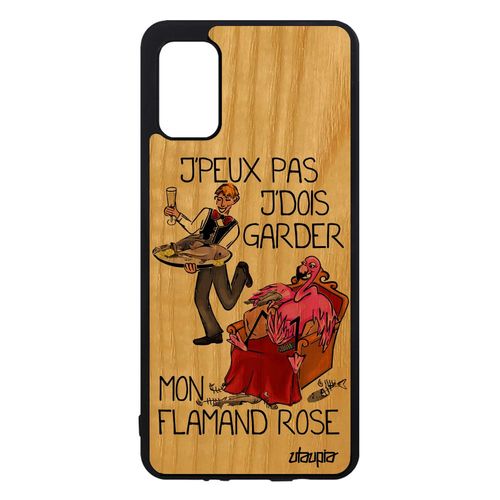 Coque Samsung Galaxy A41 En Vrai Bois Silicone J'peux Pas J'dois Garder Mon Flamand Rose Bande Dessinée Tpu Cartoon De Protection Je