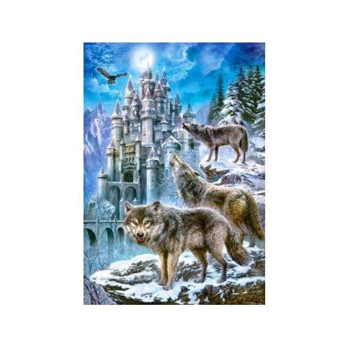 Puzzle Adulte Le Chateau Et Les 3 Loups Dans La Montagne - 1500 Pieces - Collection Animaux Sauvages Et Foret - Nouveaute