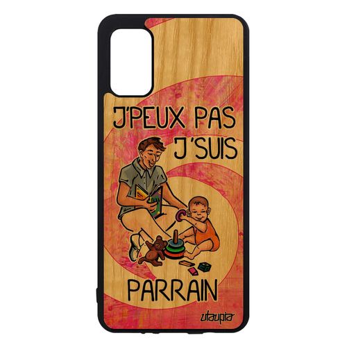 Coque En Bois Veritable Samsung Galaxy A41 Silicone Humour J'peux Pas J'suis Parrain Etui Case Smartphone Bande Dessinée Design Rose