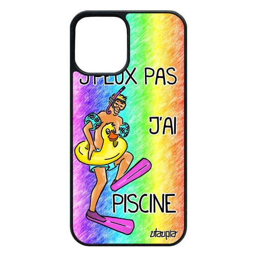 Coque Pour Iphone 12 / 12 Pro Silicone J'peux Pas J'ai Piscine Comique Smartphone Etui Bd Humour Natation Vert Made In France