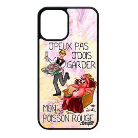 Coque Silicone Humour J'peux Pas J'dois Garder Mon Poisson Rouge Pour Iphone 12 Mini Violet Dessin Cartoon Case Je Texte Drole
