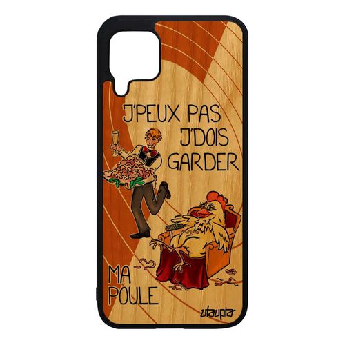 Coque Bois Huawei P40 Lite Silicone Je Peux Pas J'dois Garder Ma Poule Coq Orange Personnalisé Maman Texte Portable Made In France