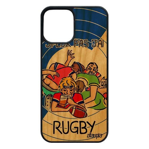 Coque Bois Naturel Pour Iphone 12 / 12 Pro Silicone J'peux Pas J'ai Rugby Tpu Bleu Case Design Drole Housse 64 Go Texte Mobile