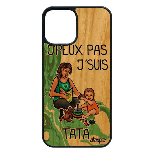 Coque J'peux Pas J'suis Tata Pour 12 Pro/Iphone 12 Bois Silicone Bebe Case Texte Personnalisé Comique 64 Go Drole Jpeux Etui