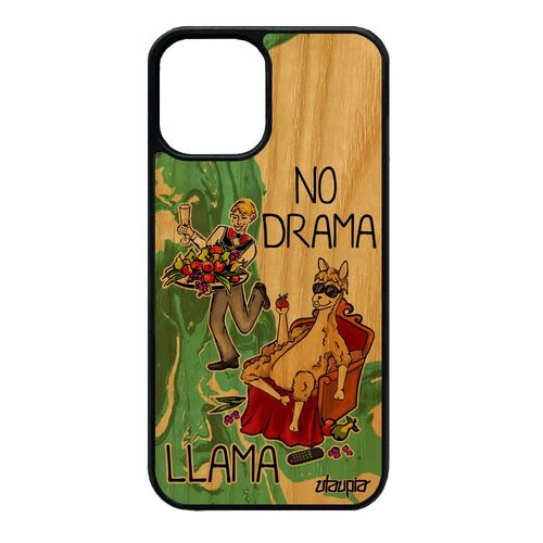 Coque Pour Iphone 12 Mini Bois Silicone No Drama Lama Drole Animal Rigide Llama Comique Texte Humour Housse Telephone Vert De