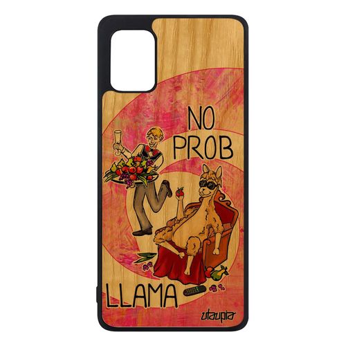 Coque Samsung Galaxy A31 Bois Silicone No Prob Lama Texte Animal Probllama Rose Bande Dessinée Personnalisé Drole Humoristique Llama