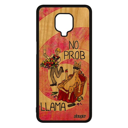 Coque En Bois Veritable Silicone Xiaomi Redmi Note 9 Pro No Prob Lama Bande Dessinée Drole Animal Telephone Design Humour Llama Rose