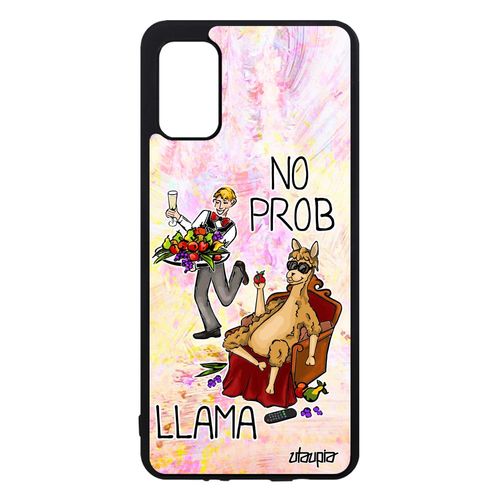 Coque Samsung Galaxy A41 Silicone Drole No Prob Lama Humour Design Cartoon Jaune Personnalisé Texte Dessin Telephone Llama Comique