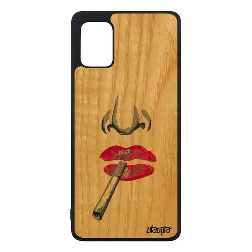 Coque Bois Veritable Samsung Galaxy A31 Silicone Portrait Caoutchouc Bisou Bouche Artiste Antichoc Clope Housse Telephone Rose Femme