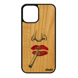 Coque Bois Femme Iphone 12 Mini Silicone Levres Bouche Abstrait Case Etui Rouge Smack Frêne Telephone Fatale Art Rigide