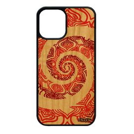 Coque Bois Silicone Iphone 12 Mini Mandala Effet 3d Rouge Telephone Antichoc Couleur Rigide Imprimé Rosace Etui Dessin Indien