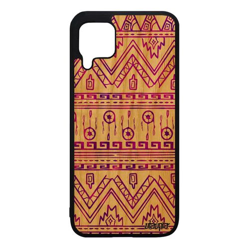 Coque Motif Azteque Telephone Pour Huawei P40 Lite Vrai Bois Silicone Antichoc Fond Violet Art Tribal Frêne Decoratif Made In France
