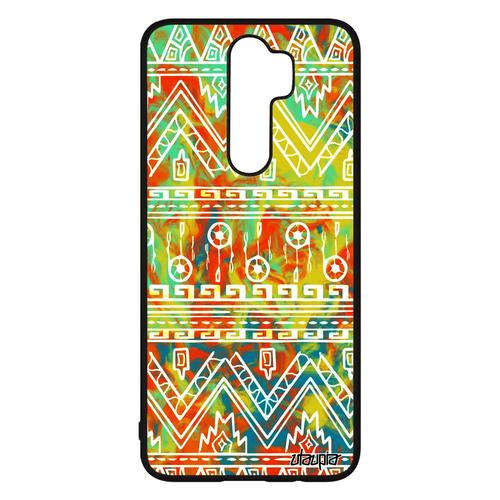 Coque Xiaomi Redmi Note 8 Pro Silicone Motif Azteque Tribal Fond Jaune Motif Effet Ethnique Rigide Jolie Decoratif Peinture Alu De