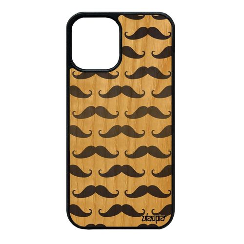 Coque Silicone Pour Iphone 12 Mini Bois Moustache Chapeau Melon Peinture Dessin Cover Antichoc Smartphone 64 Go Etui Vintage