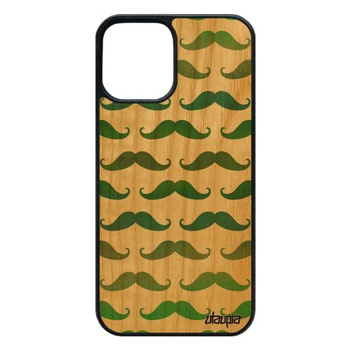 Coque Pour Iphone 12 / 12 Pro Bois Silicone Moustache Motif Mobile Vert Cover Chapeau Melon Fantaisie Pipe Couleur Vintage De
