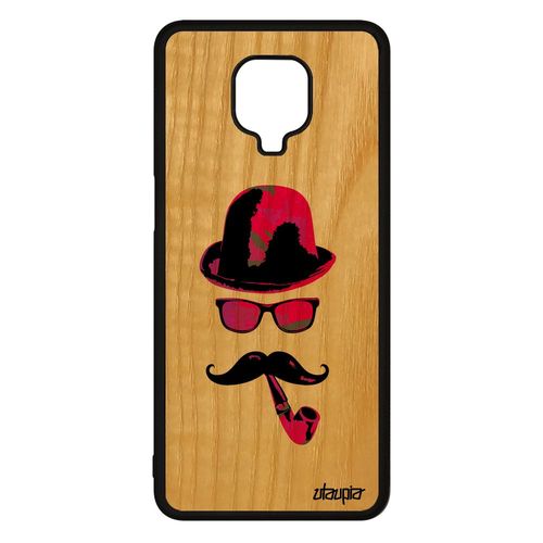 Coque Bois Pour Xiaomi Redmi Note 9 Pro Silicone Monsieur Moustache Mobile Pipe Tag De Protection Chapeau Melon Femme Pas Cher Rose