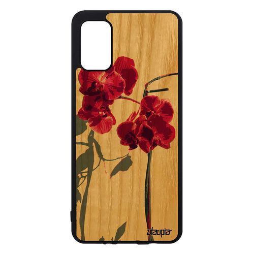 Coque Samsung Galaxy A41 En Bois Silicone Orchidée Fleur Peinture Amour Etui Portable Smartphone Belle Rose Exotique Floral De