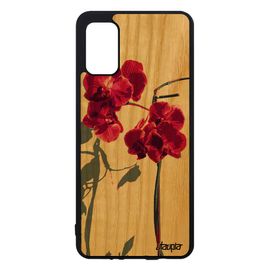 Coque Samsung Galaxy A41 En Bois Silicone Orchidée Fleur Peinture Amour Etui Portable Smartphone Belle Rose Exotique Floral De