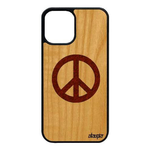 Coque Bois Silicone Iphone 12 Mini Peace And Love Housse Case Smartphone Tatouage Motif Reggae Dessin Marron Hippie & De