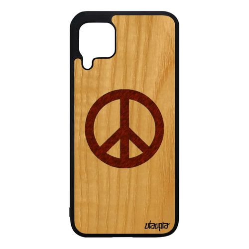 Coque En Bois Pour Huawei P40 Lite Silicone Peace And Love Tatouage Hippie Cover Dessin Portable Rigide Antichoc Marron Motif Gel &