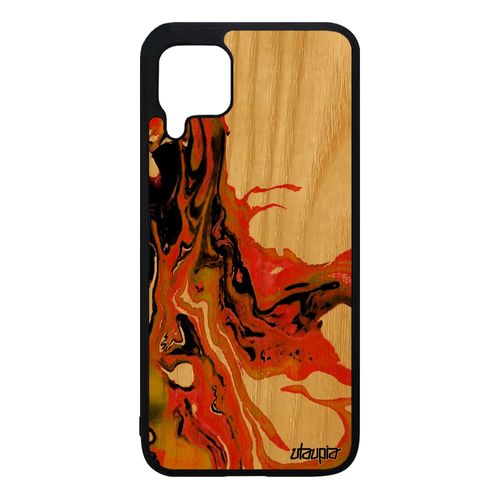 Coque Huawei P40 Lite Bois Silicone Peinture Portable Acrylique Marbre Matiere Pas Cher Authentique Orange Fond De Protection Effet