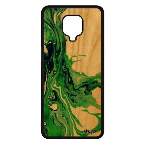 Coque Bois Pour Xiaomi Redmi Note 9 Pro Silicone Peinture Coloré Rigide Art De Protection Vert Texture Unique Artisanat Motif Design