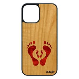 Coque Pour Iphone 12 / 12 Pro Bois Silicone Trace De Pas Rigide Rouge Cadeau Femme Antichoc Enfant Amour De Protection Famille
