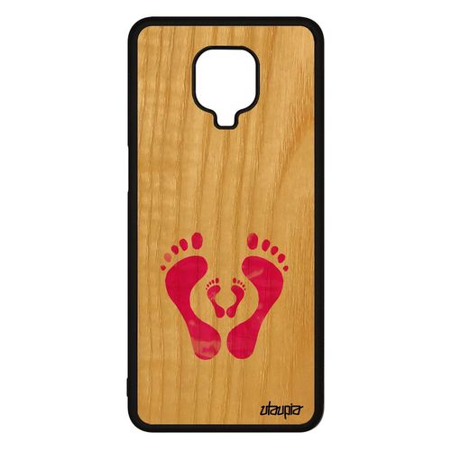 Coque Xiaomi Redmi Note 9 Pro Bois Silicone Trace De Pas Empreinte Fait Main Femme Cadeau De Naissance Cover Rose Amour Rigide Case