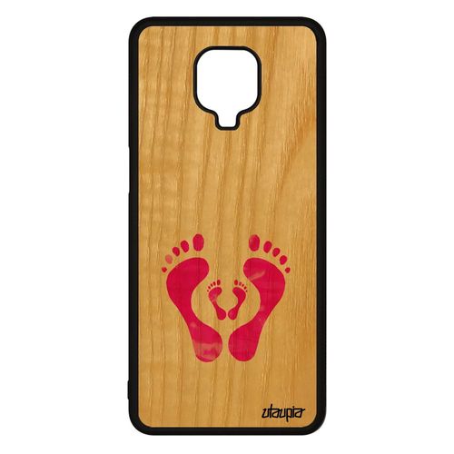 Coque Xiaomi Redmi Note 9s En Bois Veritable Silicone Trace De Pas Empreinte Fait Main Rose Cadeau De Naissance Telephone Femme Pied