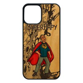 Coque Pour Iphone 12 / 12 Pro Bois Naturel Silicone Super Papy Comique Grand Pere Gris Case Bebe Heros Comics Famille Papi 4g