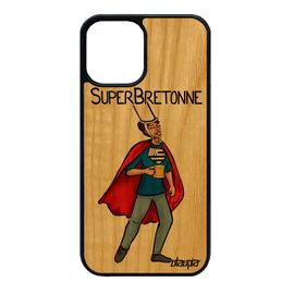 Coque Telephone Iphone 12 Mini Bois Silicone Super Bretonne Comics Humoristique Bande Dessinée De Protection Rouge Heros Drole