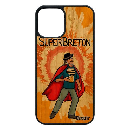 Coque Silicone Pour Iphone 12 / 12 Pro Bois Super Breton Frêne Comics Drapeau Bretagne Orange Bd Heros Tpu Humoristique 64 Go