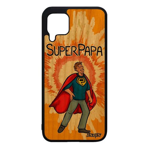 Coque Silicone Huawei P40 Lite En Bois Super Papa Drole Bd Comics Etui Portable Cadeau Fete Des Peres Orange Humoristique Texte De
