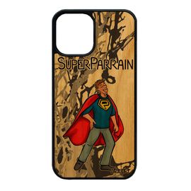 Coque Silicone Super Parrain Pour Iphone 12 Mini Bois Dessin Drole Design Comique Bebe Comics Texte Personnalisé Gris Humour