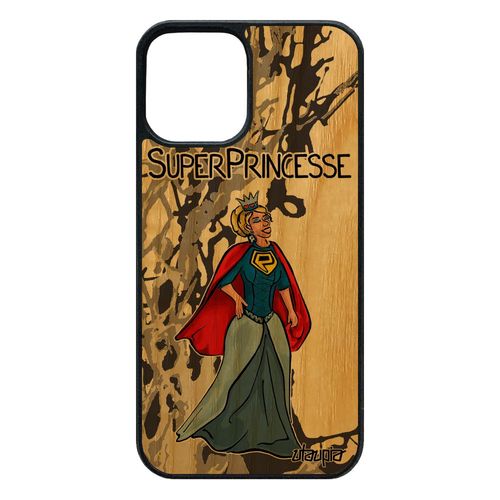 Coque 12 Pro/Iphone 12 Bois Silicone Super Princesse Etui 64 Go Personnalisé Heros Drole Comics Humour Dessin Comique Noir De