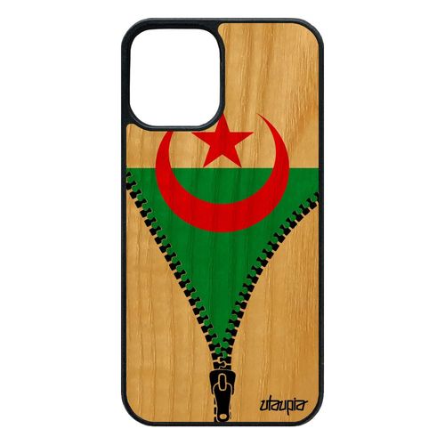 Coque 12 Pro/Iphone 12 Bois Silicone Drapeau Algerie Algerien Jeux Olympiques Portable Foot Can Noir 64 Go Coupe Du Monde Jo