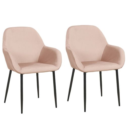 Lot De 2 Fauteuils De Table Design Velours Giulia - Rose