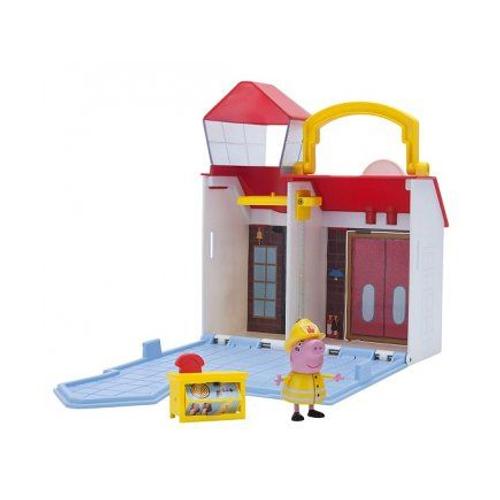 La Petite Caserne De Pompiers + 1 Figurine Personnage Peppa Pig - Playset Ville - Mini Monde Transportable