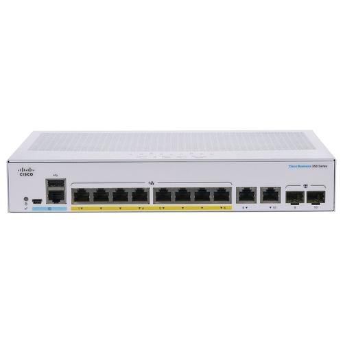 Cisco Business 350 Series CBS350-8FP-E-2G - Commutateur - C3 - Géré - 8 x 10/100/1000 (PoE+) + 2 x SFP Gigabit combiné - Montable sur rack - PoE+ (120 W)