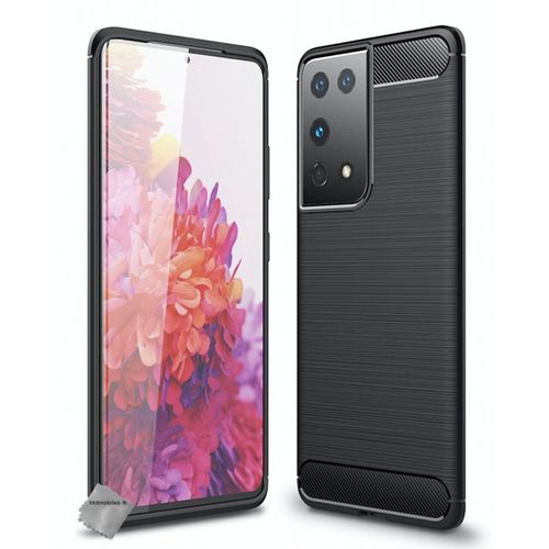 Housse Etui Coque Silicone Gel Carbone Pour Samsung Galaxy S21 Ultra 5g + Film Ecran - Noir