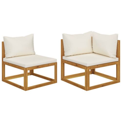 Vidaxl Ensemble De Canapés 2 Pcs Et Coussins Blanc Crème Acacia Solide