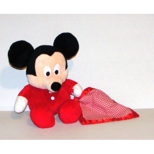 Doudou Mickey Pyjama Rouge Et Mouchoir Vichy Rouge Et Blanc Doudou Peluche Nicotoy 34cm
