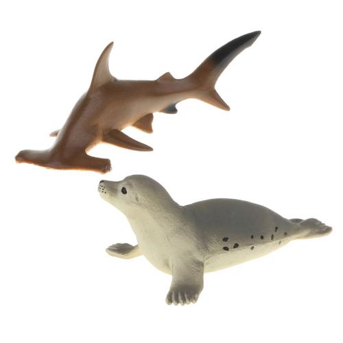 2x Modèle Animal Figurines Éducation Jouet Enfant Maison Ornement Souvenir Fête Décoration - Requin-Marteau Et Phoque