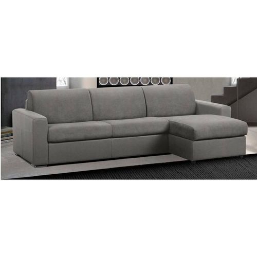 Canapé D'angle Réversible Express Master Couchage 140cm Matelas 18cm Velours Gris Silver