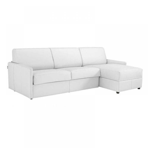 Canapé D'angle Sun Convertible Express 140cm Cuir Vachette Blanc Cassé Matelas Épaisseur 16cm
