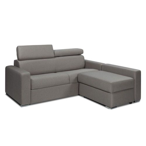 Canapé D'angle Sidney Compact Express Sommier Lattes Avec Chauffeuse Coffre Tweed Gris Silex Matelas 16 Cm